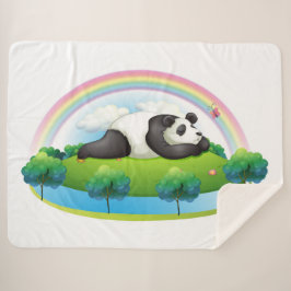 Cobertor Sherpa Panda Bear Relaxando sob um arco-íris