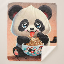 Cobertor Sherpa Panda Cega comendo Ramen