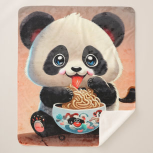 Cobertor Sherpa Panda Cega comendo Ramen