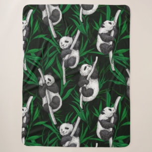 Cobertor Sherpa Panda cubs on dark green