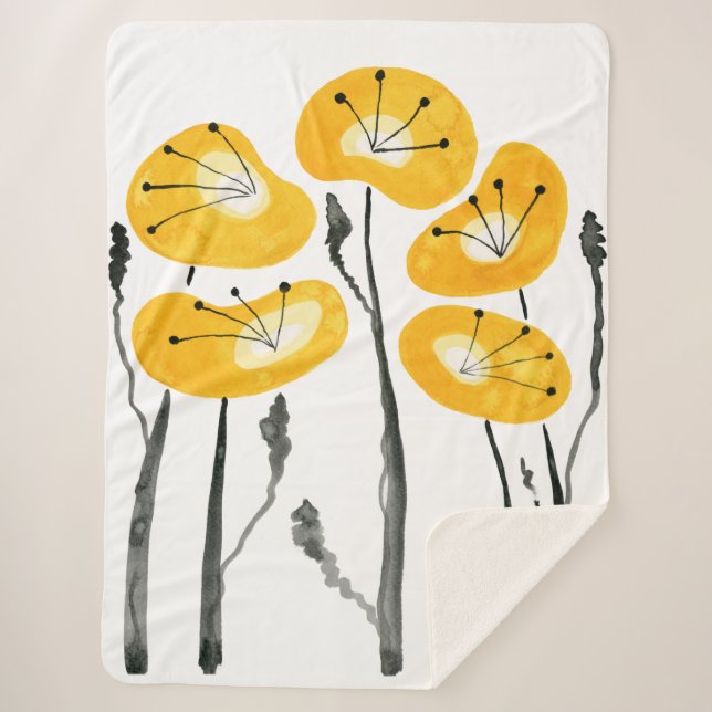 Cobertor Sherpa Papagaios Amarelos Modernos do Século Médio, Abstr (Frente)