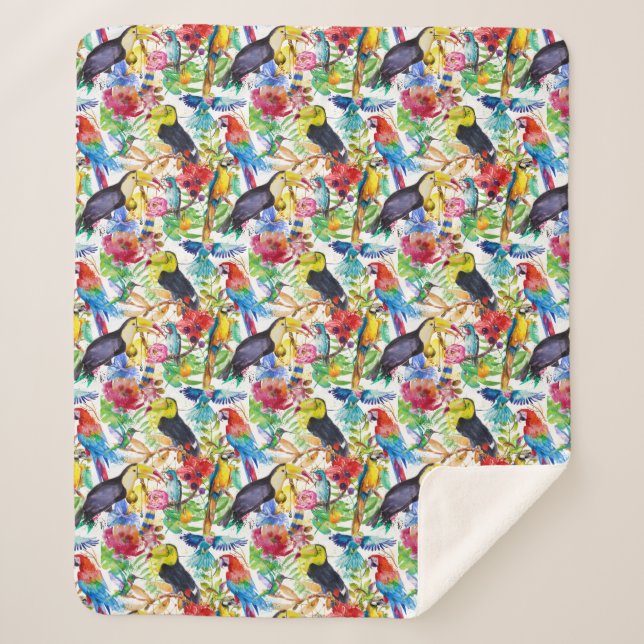 Cobertor Sherpa Papagaios coloridos da aguarela (Frente)
