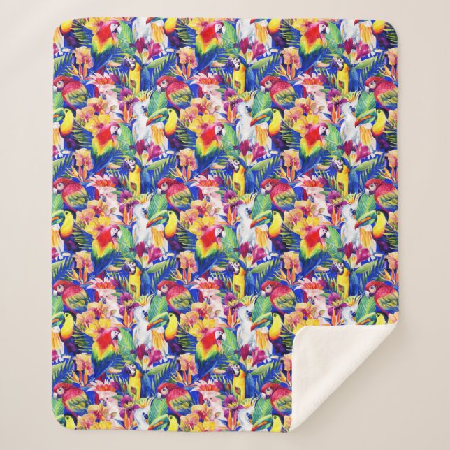 Cobertor Sherpa Papagaios da aguarela (Frente)