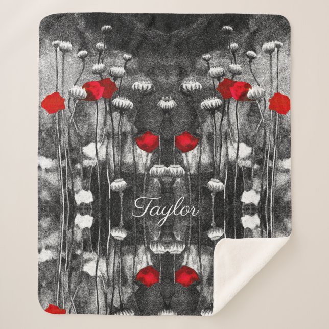 Cobertor Sherpa Papagaios vermelhos pretos Flores Modelo (Frente)