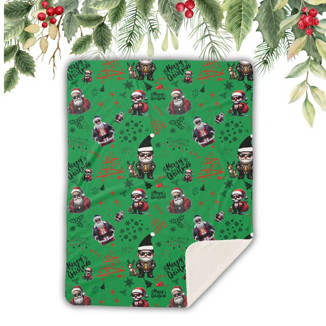 Cobertor Sherpa Papais noeis de gangster bonitos Feliz Natal em Ve (Criador carregado)