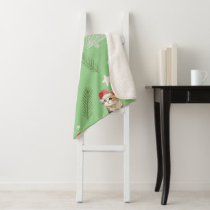 Cobertor Sherpa Papais noeis de gatinhos de cor aquosa verde Feliz