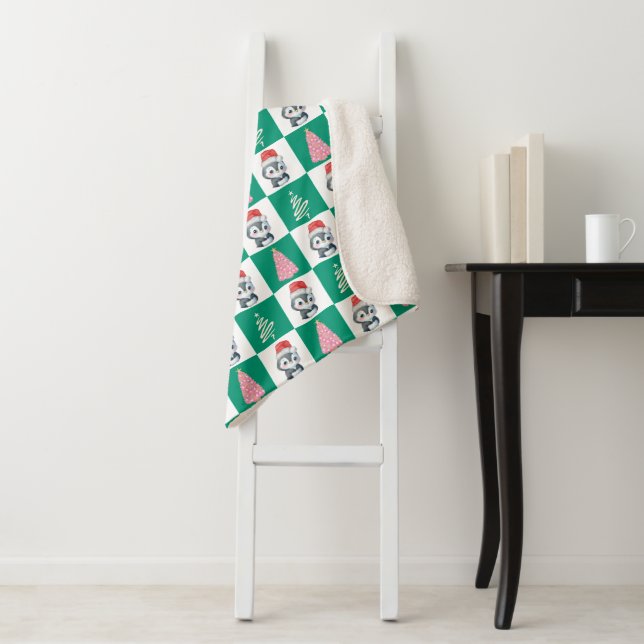 Cobertor Sherpa Papais noeis de pinguim bonitos festa de árvore de (In Situ)