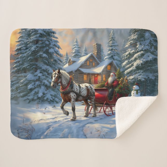 Cobertor Sherpa Papais noeis de Sleigh de um cavalo natalino (Frente (Horizontal))