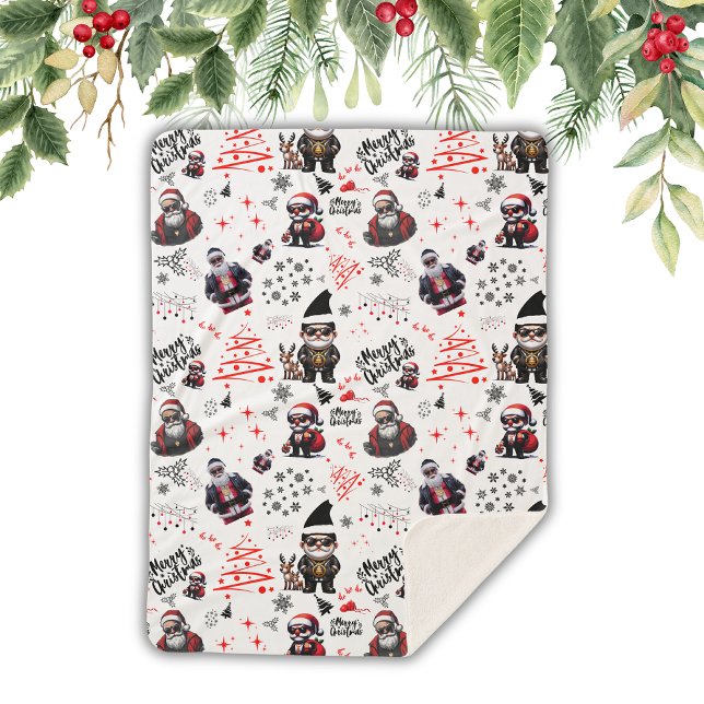 Cobertor Sherpa Papais noeis Gangster Bonitos Feliz Natal em Branc (Criador carregado)