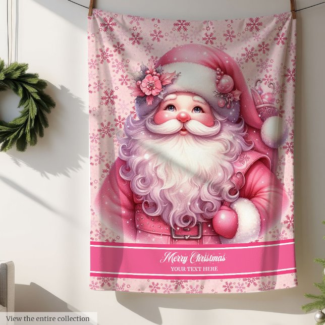 Cobertor Sherpa Papais noeis Pinkmas personalizados em branco para (Personalized Pinkmas Santa Blanket for Little Girls)