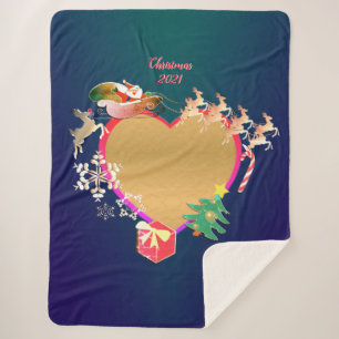 Cobertor Sherpa Papais noeis Reindeer Heart Photo Sherpa Blanket