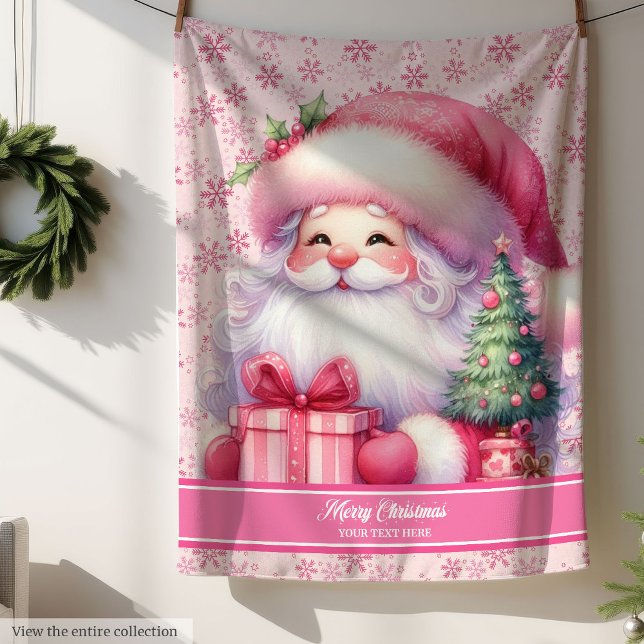 Cobertor Sherpa Papais noeis Rosa Bonitos Nome Garotas em Branco P (Cute Pink Santa Name Blanket Girls Holiday Gift)