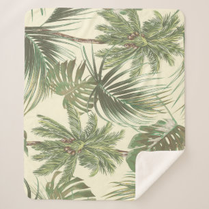 Cobertor Sherpa Papel de parede de folhas tropicais