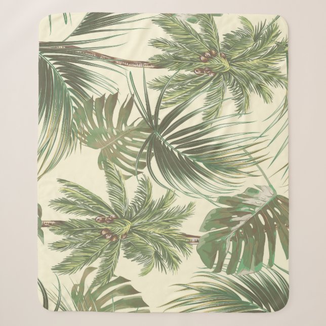 Cobertor Sherpa Papel de parede de folhas tropicais (Frente)