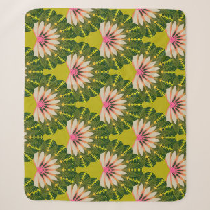 Cobertor Sherpa Papel de parede de lótus estilizado: rosa, verde.