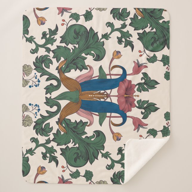 Cobertor Sherpa Papel de parede floral de renascença. (Frente)
