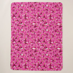 Cobertor Sherpa Papoila Floral padrão rosa.