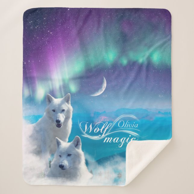 Cobertor Sherpa Par de lobos brancos personalizados (Frente)