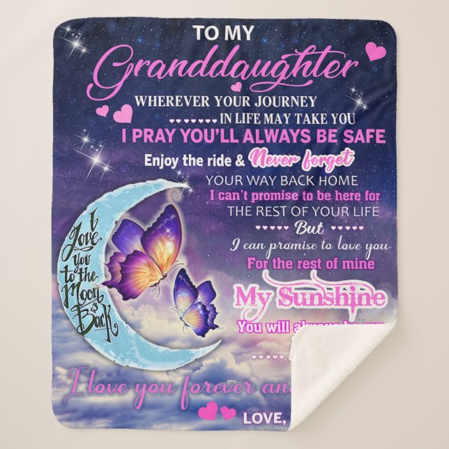 Cobertor Sherpa Para a minha neta Butterflies Aniversário, Dotada  (Frente)