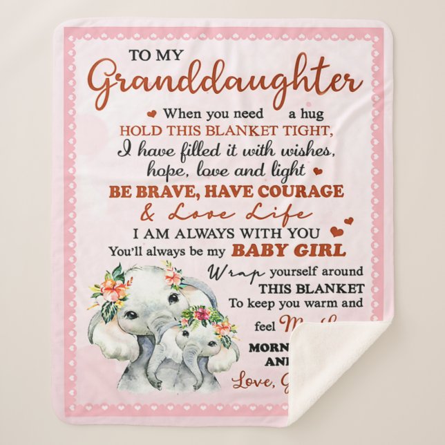 Cobertor Sherpa Para a minha neta Elefante Noite, Ideia do present (Frente)