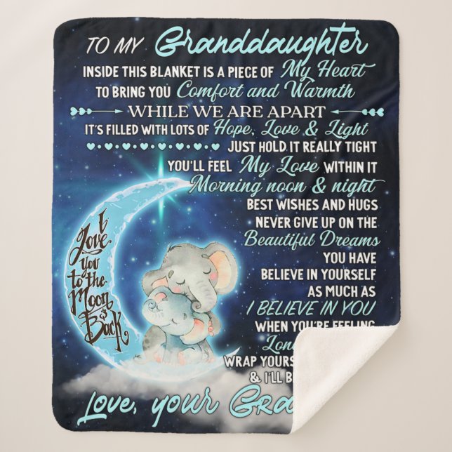 Cobertor Sherpa Para a minha neta Elefante Noite, Ideia do present (Frente)