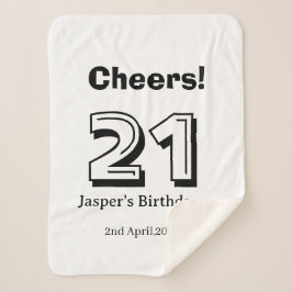 Cobertor Sherpa Parabéns 21 aniversário letra negrito nome menino 
