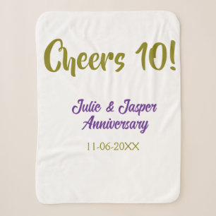 Cobertor Sherpa Parabéns ao 10º aniversário de casamento roxo dour