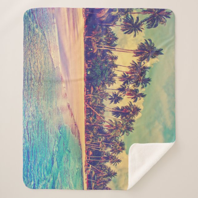 Cobertor Sherpa Paraíso tropical: mar, hotel, praia. (Frente)