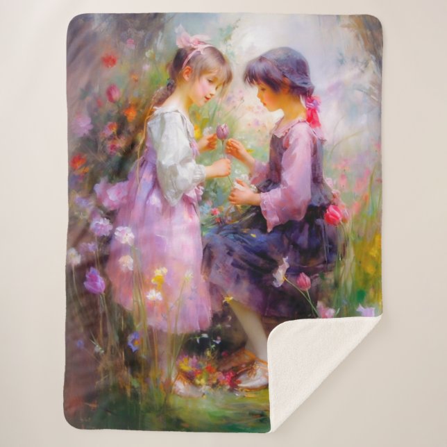 Cobertor Sherpa Partilhar Rosas e Amizade (Frente)