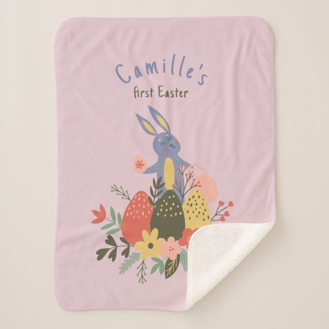 Cobertor Sherpa Páscoa recém-nascida para a menina (Frente)