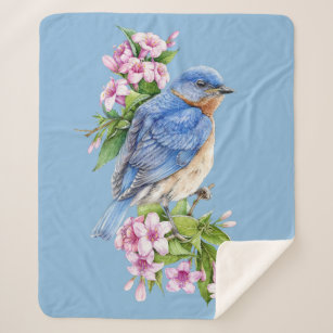 Cobertor Sherpa Pássaro Azul Botânico Média Sherpa Blanket