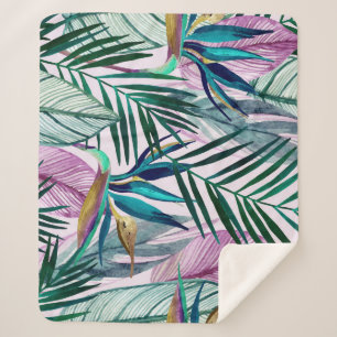 Cobertor Sherpa Pássaro-do-paraíso tropical, padrão de aquarela