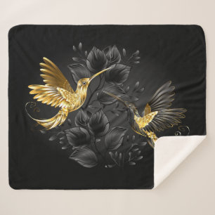 Cobertor Sherpa Pássaro Humino Negro e Dourado