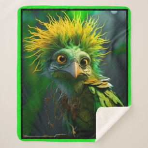 Cobertor Sherpa Pássaro Verde