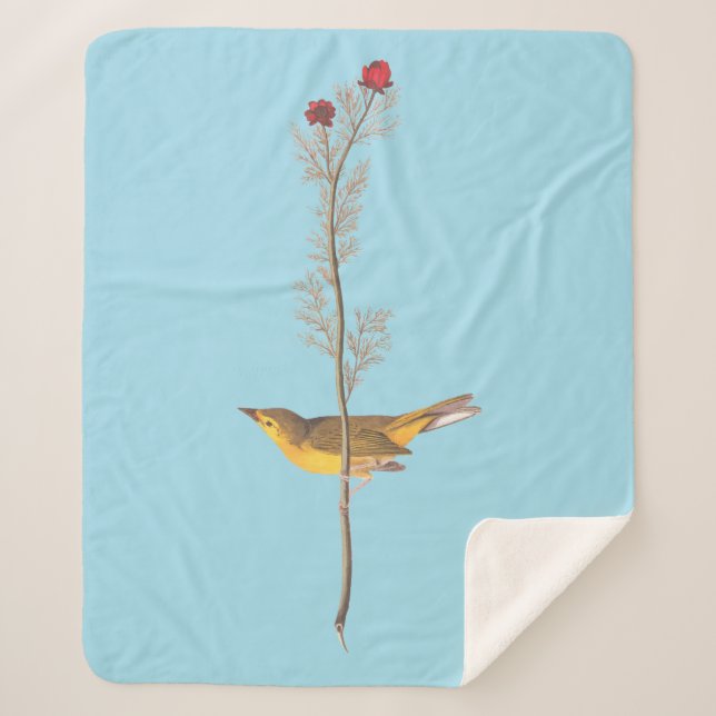 Cobertor Sherpa Pássaro Warbler Hooded de Audubon na Flor Vermelha (Frente)