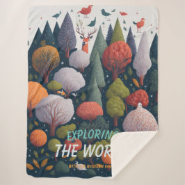 Cobertor Sherpa Pássaros da floresta fantasia editáveis e árvores