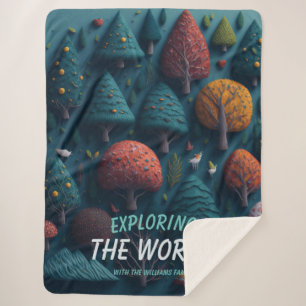 Cobertor Sherpa Pássaros da floresta fantasia editáveis e árvores