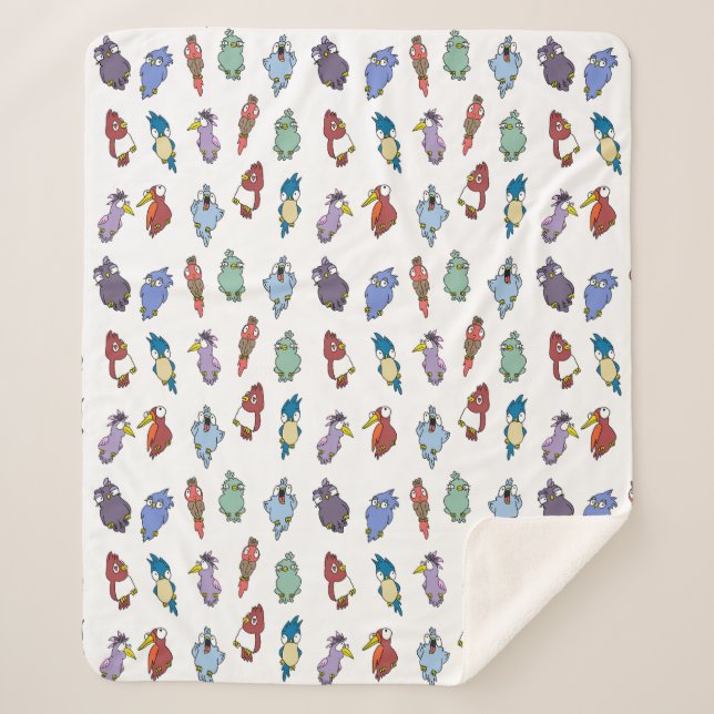 Cobertor Sherpa Pássaros de Cartoon Whimsical Jogam Cobertura (Frente)