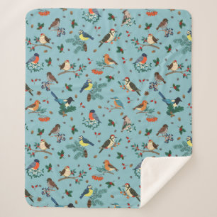 Cobertor Sherpa Pássaros de inverno Festivos Padrão de Natal