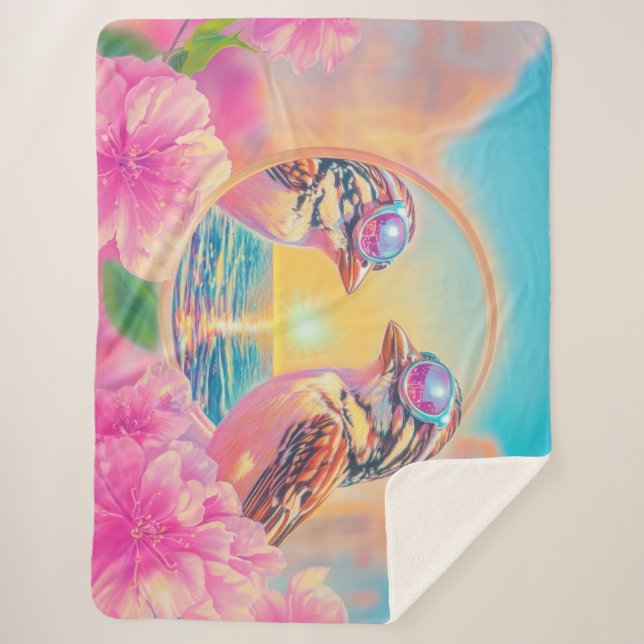 Cobertor Sherpa Pássaros legal com óculos Sunset (Frente)