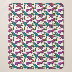 Cobertor Sherpa Pássaros padrão floral contínuo Cortina