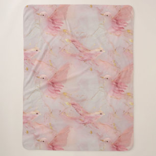Cobertor Sherpa Pássaros Rosa Bege Dourado