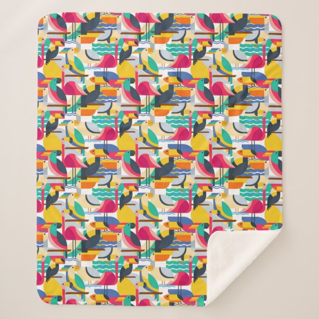Cobertor Sherpa Pássaros tropicais geométricos (Frente)