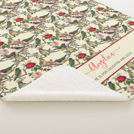 Cobertor Sherpa Pássaros Vitorianos e Rosas Estilo Vintage Vermelh