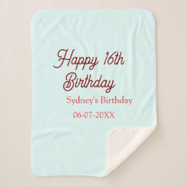 Cobertor Sherpa Pastel blue red happy 16th birthday name date eleg
