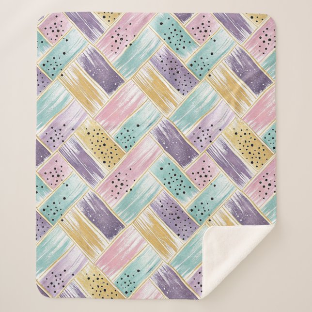Cobertor Sherpa Pastel Brushaft e Dourado Crisscross Abstrato (Frente)