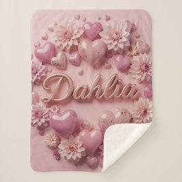 Cobertor Sherpa Pastel Dahlia Bloom Art with Hearts