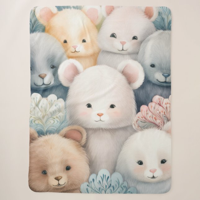 Cobertor Sherpa Pastel de Cuta Personalizável para Bebê (Frente)