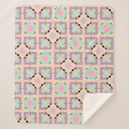 Cobertor Sherpa Pastel Geometric Tile Pattern | Pink Mint Purple
