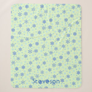 Cobertor Sherpa Pastel Green Snowflakes Snow Winter Nome Personali